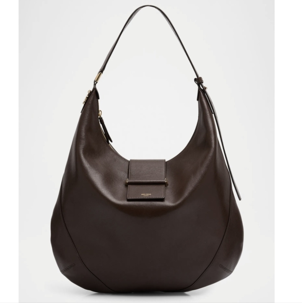 JIMMY CHOO Medusa Bar Hobo Shoulder Bag Purse Chocolate Brown Leather